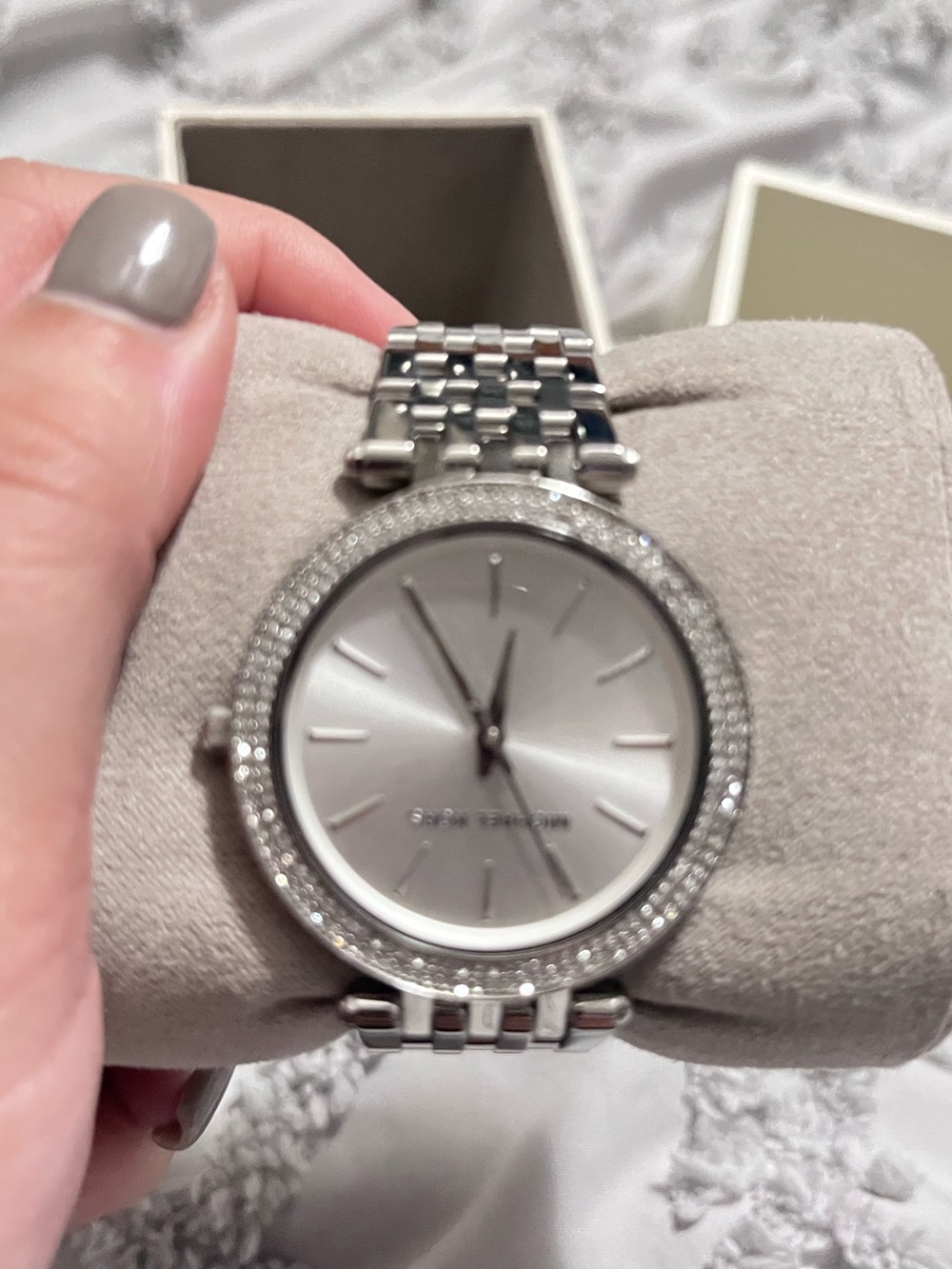 Silver Crystal-Trim Women's Bracelet Watch